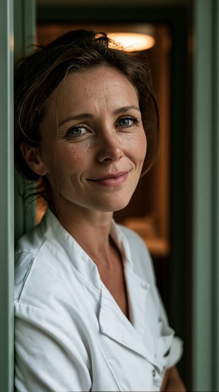 A dentist in a white coat, relaxed portrait